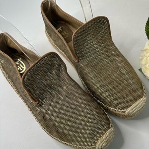 Ash Sz 41 Gold Metallic Donna Espadrille Flats Smoking Shoe NWOT